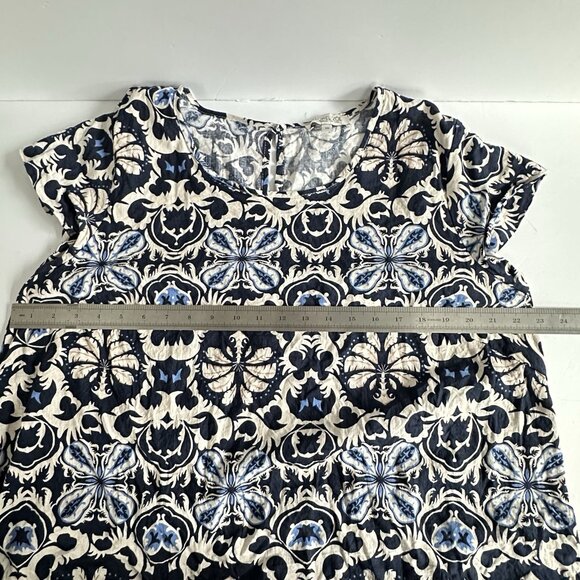 Rachel Zoe Womens Shirt 1X Linen Blend S/S Coastal Blue Paisley Beach Coastal - Picture 5 of 9